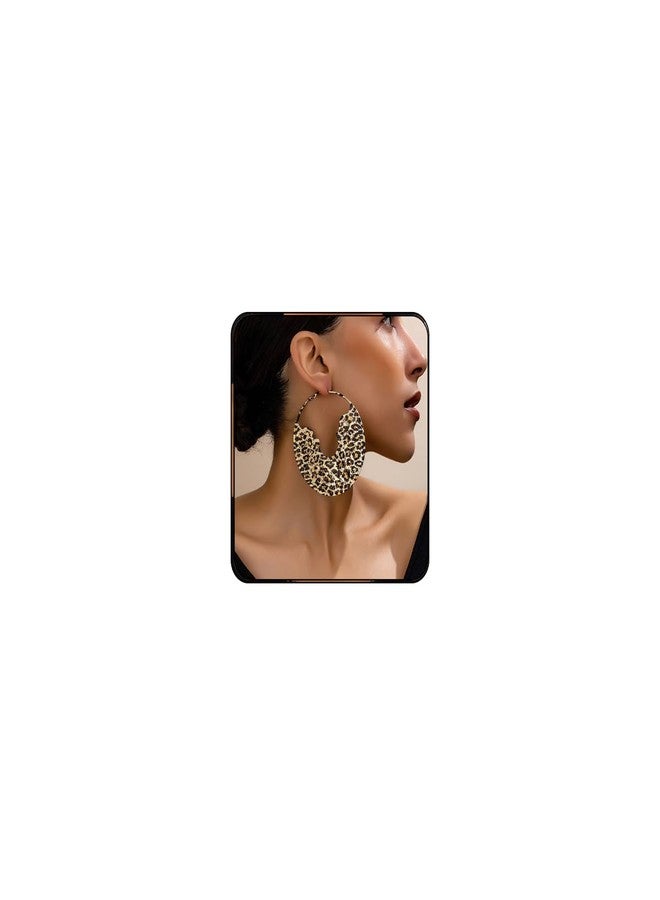 MarveBard Leopard Print Earrings for Women Vintage Leopards Print Hoop Earrings 90s Large Bamboo Hoop Earrings Hypoallergenic Statement Hoop Earring Trendy Birthday Party Wedding Jewelry (Leopard Print2) - Image 1
